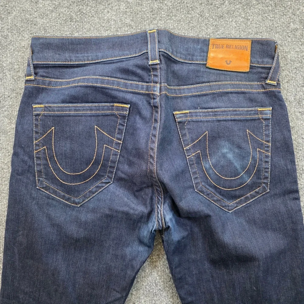 True Religion Geno Relaxed Slim Jeans Men 34X33 Dark Blue No Flap Stitch Stretch